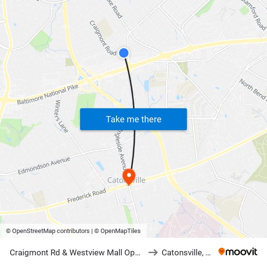 Craigmont Rd & Westview Mall Opp Wb to Catonsville, MD map
