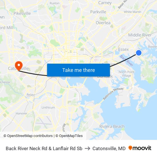 Back River Neck Rd & Lanflair Rd Sb to Catonsville, MD map