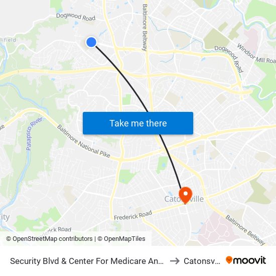 Security Blvd & Center For Medicare And Medicaid Services Eb to Catonsville, MD map