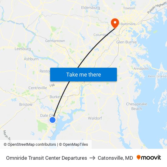 Omniride Transit Center Departures to Catonsville, MD map