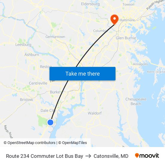 Route 234 Commuter Lot Bus Bay to Catonsville, MD map