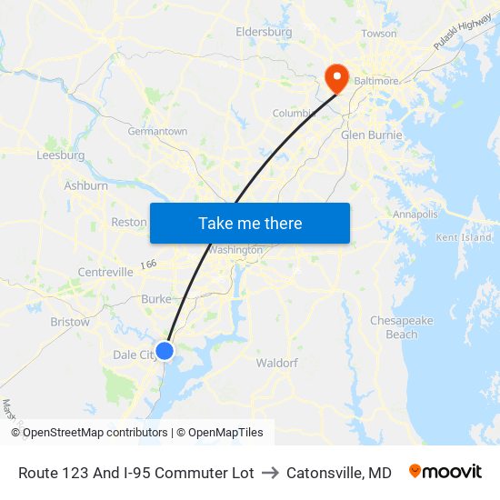 Route 123 And I-95  Commuter Lot to Catonsville, MD map