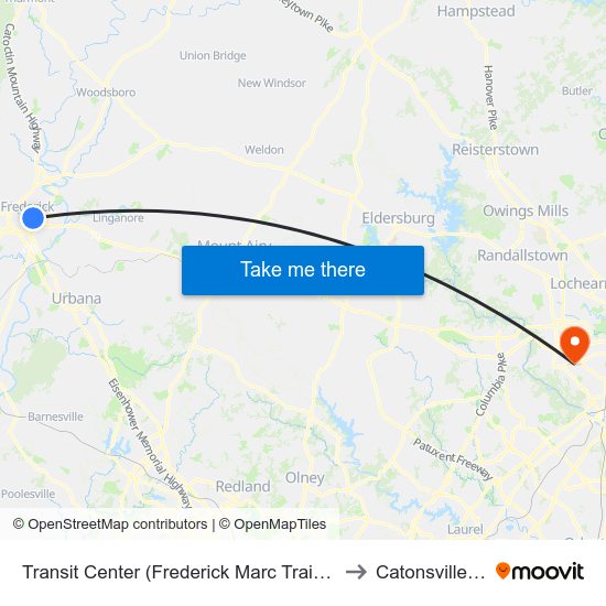 Transit Center (Frederick Marc Train Station) to Catonsville, MD map