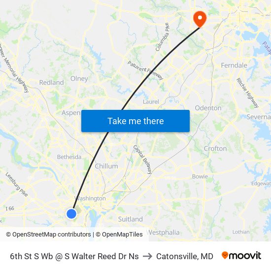 6th St S Wb @ S Walter Reed Dr Ns to Catonsville, MD map