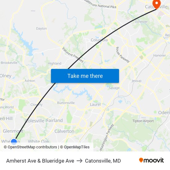 Amherst Ave & Blueridge Ave to Catonsville, MD map