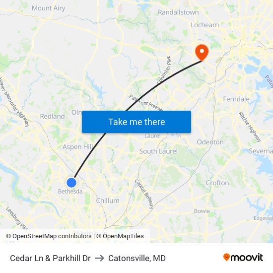 Cedar Ln & Parkhill Dr to Catonsville, MD map