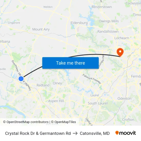 Crystal Rock Dr & Germantown Rd to Catonsville, MD map