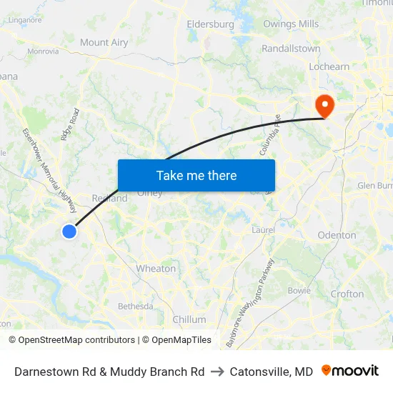 Darnestown Rd & Muddy Branch Rd to Catonsville, MD map