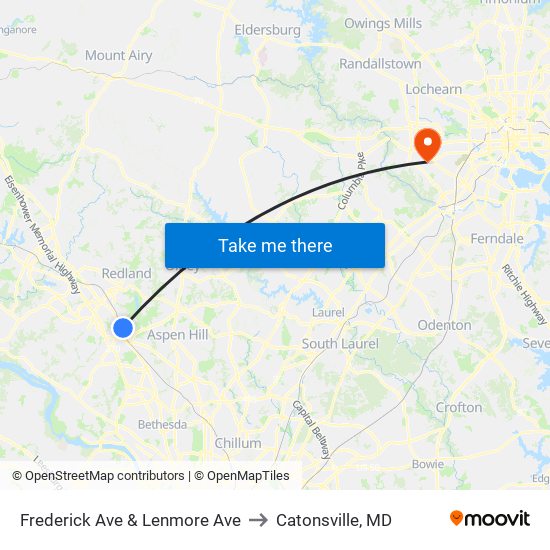 Frederick Ave & Lenmore Ave to Catonsville, MD map