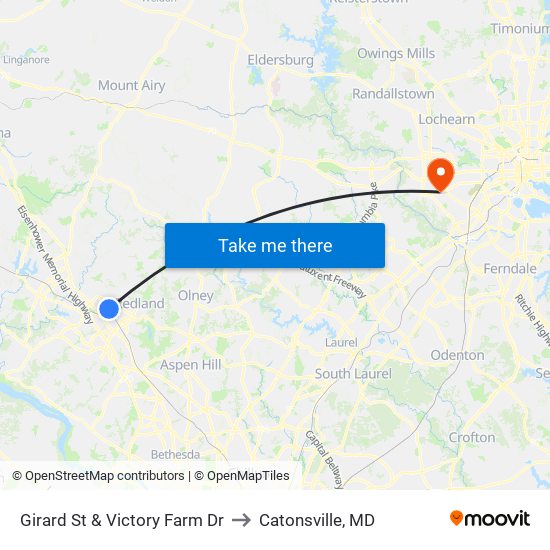 Girard St & Victory Farm Dr to Catonsville, MD map