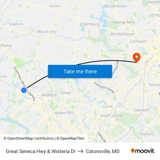 Great Seneca Hwy & Wisteria Dr to Catonsville, MD map