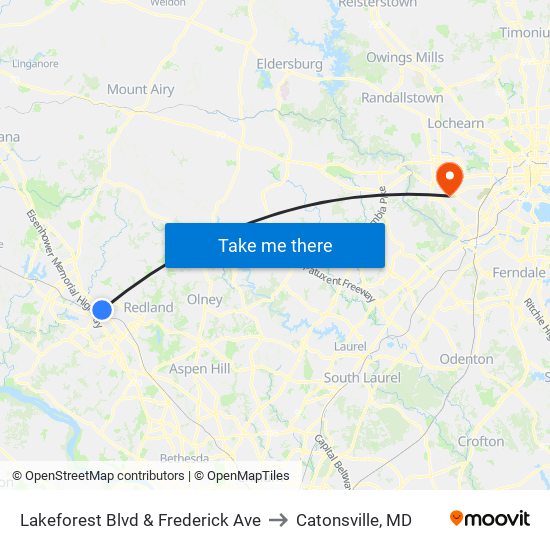 Lakeforest Blvd & Frederick Ave to Catonsville, MD map