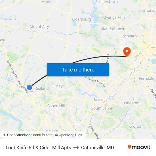 Lost Knife Rd & Cider Mill Apts to Catonsville, MD map