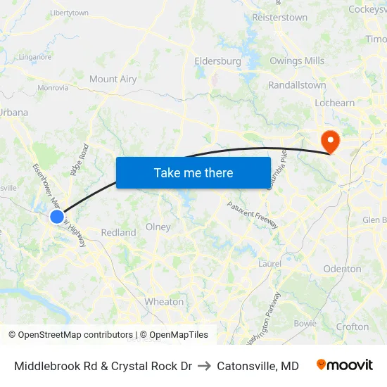 Middlebrook Rd & Crystal Rock Dr to Catonsville, MD map
