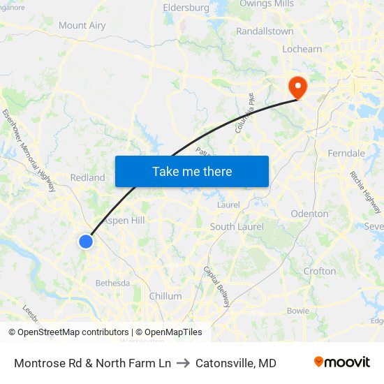 Montrose Rd & North Farm Ln to Catonsville, MD map