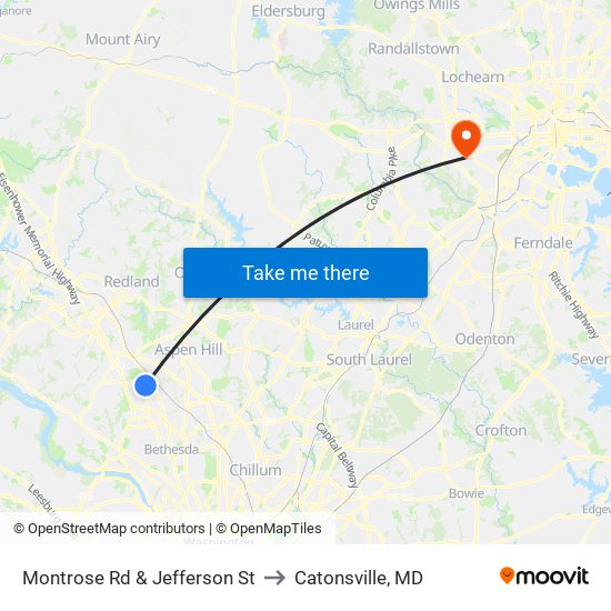 Montrose Rd & Jefferson St to Catonsville, MD map