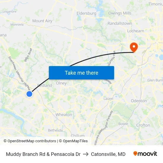 Muddy Branch Rd & Pensacola Dr to Catonsville, MD map
