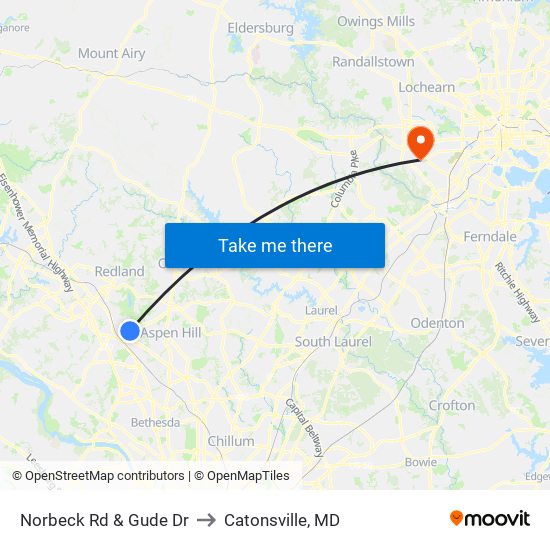 Norbeck Rd & Gude Dr to Catonsville, MD map