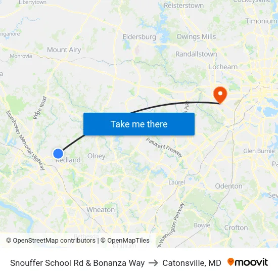 Snouffer School Rd & Bonanza Way to Catonsville, MD map