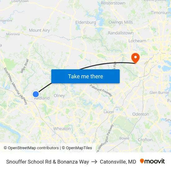 Snouffer School Rd & Bonanza Way to Catonsville, MD map