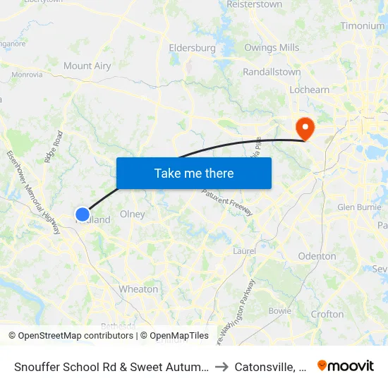 Snouffer School Rd & Sweet Autumn Dr to Catonsville, MD map