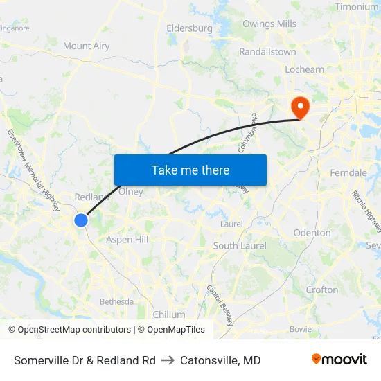Somerville Dr & Redland Rd to Catonsville, MD map