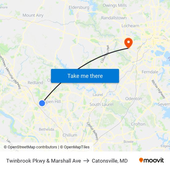 Twinbrook Pkwy & Marshall Ave to Catonsville, MD map