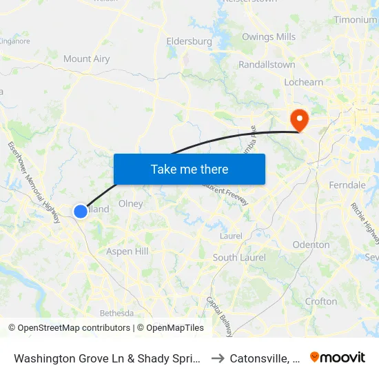 Washington Grove Ln & Shady Spring Dr to Catonsville, MD map