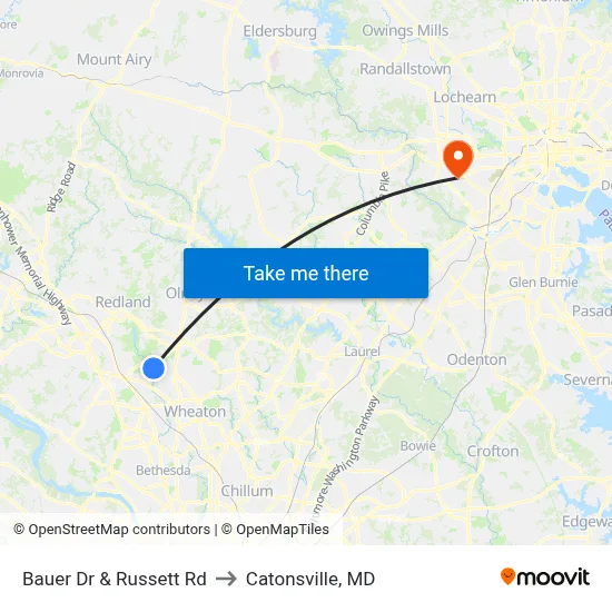 Bauer Dr & Russett Rd to Catonsville, MD map