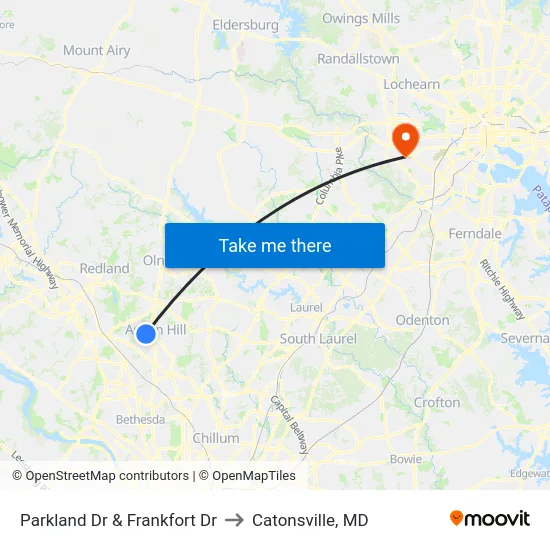 Parkland Dr & Frankfort Dr to Catonsville, MD map