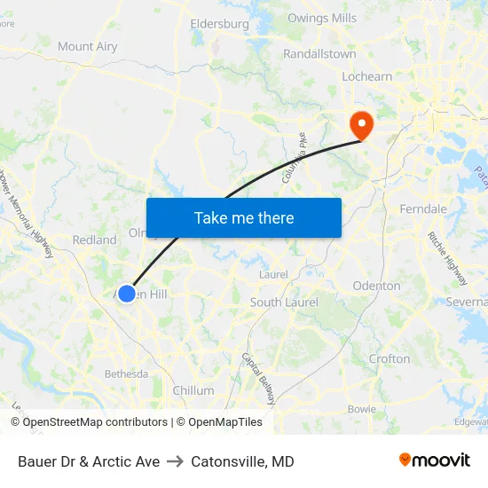 Bauer Dr & Arctic Ave to Catonsville, MD map
