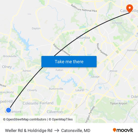 Weller Rd & Holdridge Rd to Catonsville, MD map