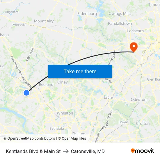 Kentlands Blvd & Main St to Catonsville, MD map