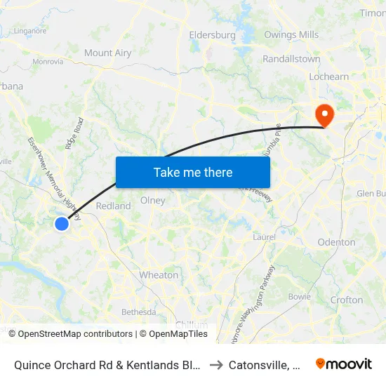 Quince Orchard Rd & Kentlands Blvd to Catonsville, MD map