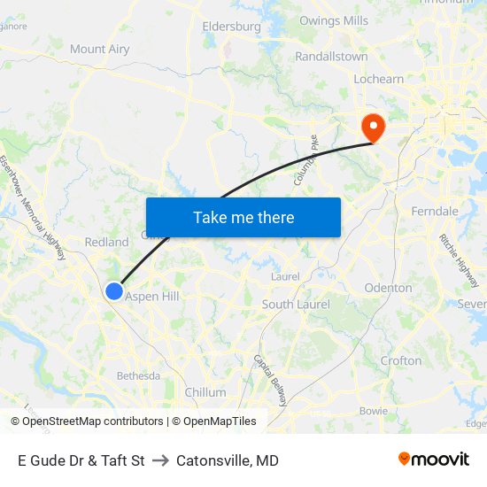 E Gude Dr & Taft St to Catonsville, MD map