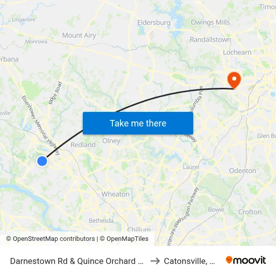 Darnestown Rd & Quince Orchard Rd to Catonsville, MD map