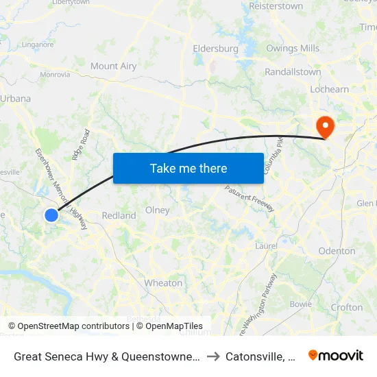 Great Seneca Hwy & Queenstowne Ln to Catonsville, MD map