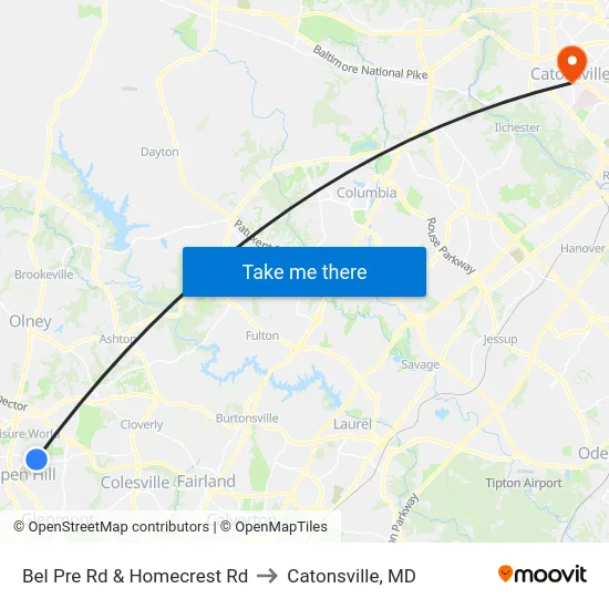 Bel Pre Rd & Homecrest Rd to Catonsville, MD map
