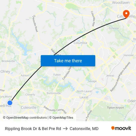 Rippling Brook Dr & Bel Pre Rd to Catonsville, MD map