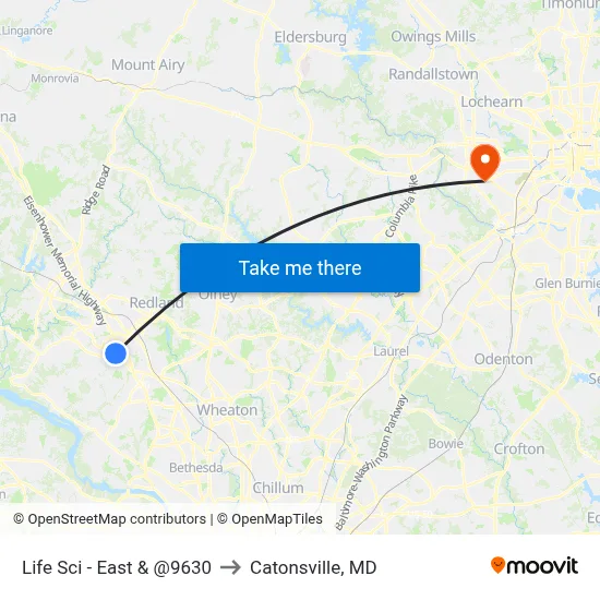Life Sci - East & @9630 to Catonsville, MD map