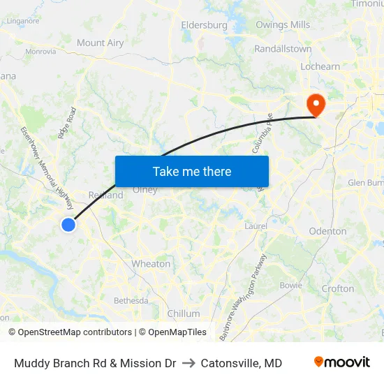 Muddy Branch Rd & Mission Dr to Catonsville, MD map