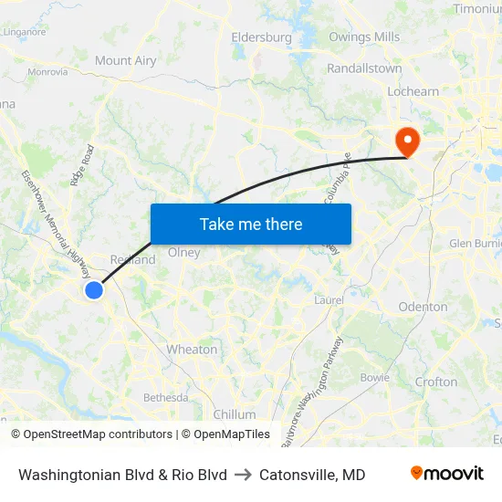 Washingtonian Blvd & Rio Blvd to Catonsville, MD map