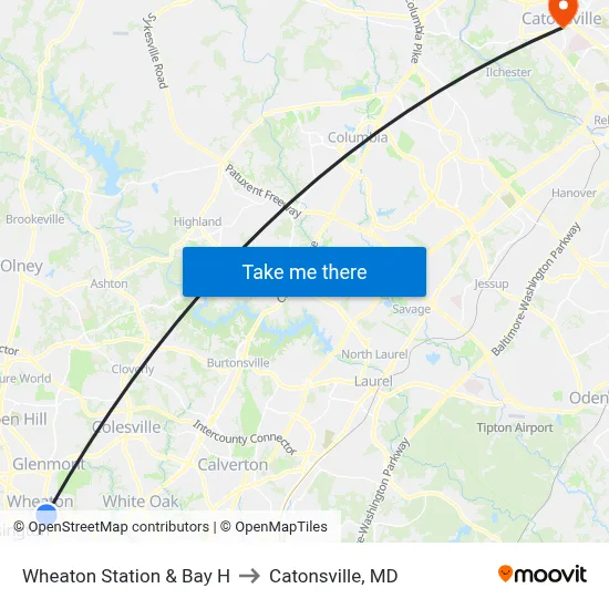 Wheaton Station & Bay H to Catonsville, MD map
