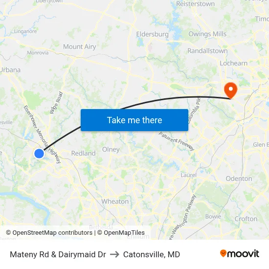Mateny Rd & Dairymaid Dr to Catonsville, MD map