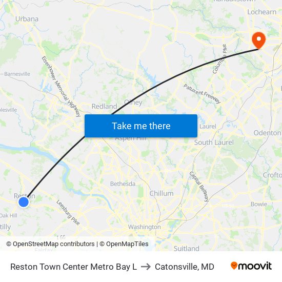 Reston Town Center Metro Bay L to Catonsville, MD map