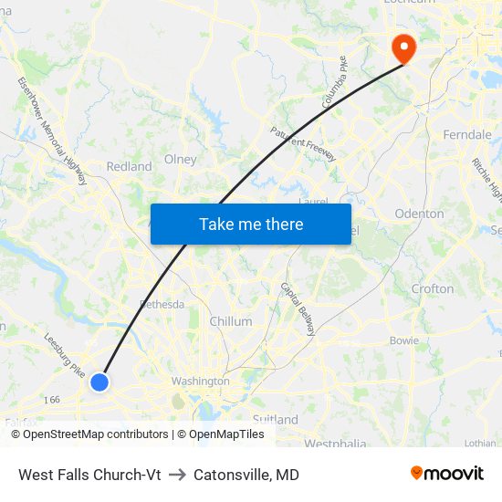 West Falls Church-Vt to Catonsville, MD map