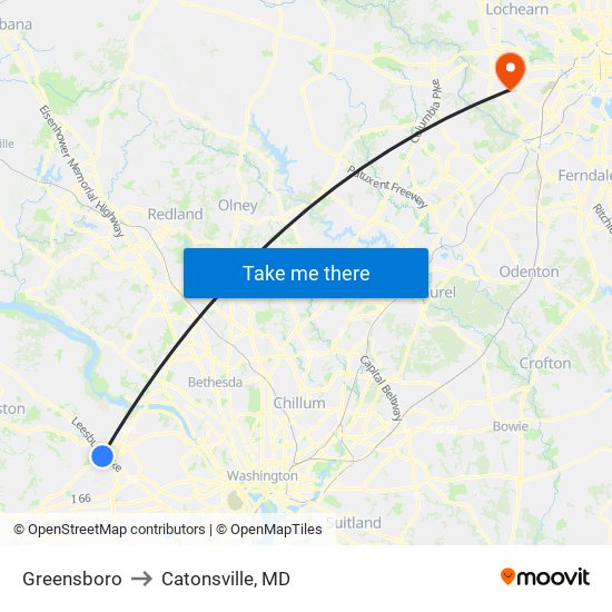 Greensboro to Catonsville, MD map