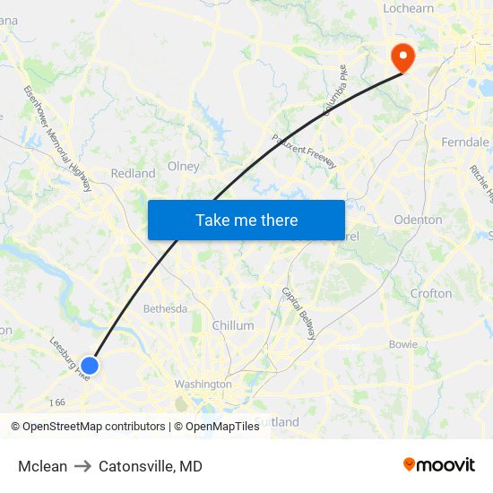 Mclean to Catonsville, MD map