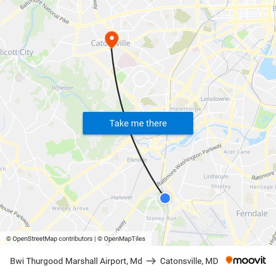 Bwi Thurgood Marshall  Airport, Md to Catonsville, MD map