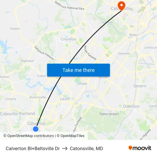 Calverton Bl+Beltsville Dr to Catonsville, MD map